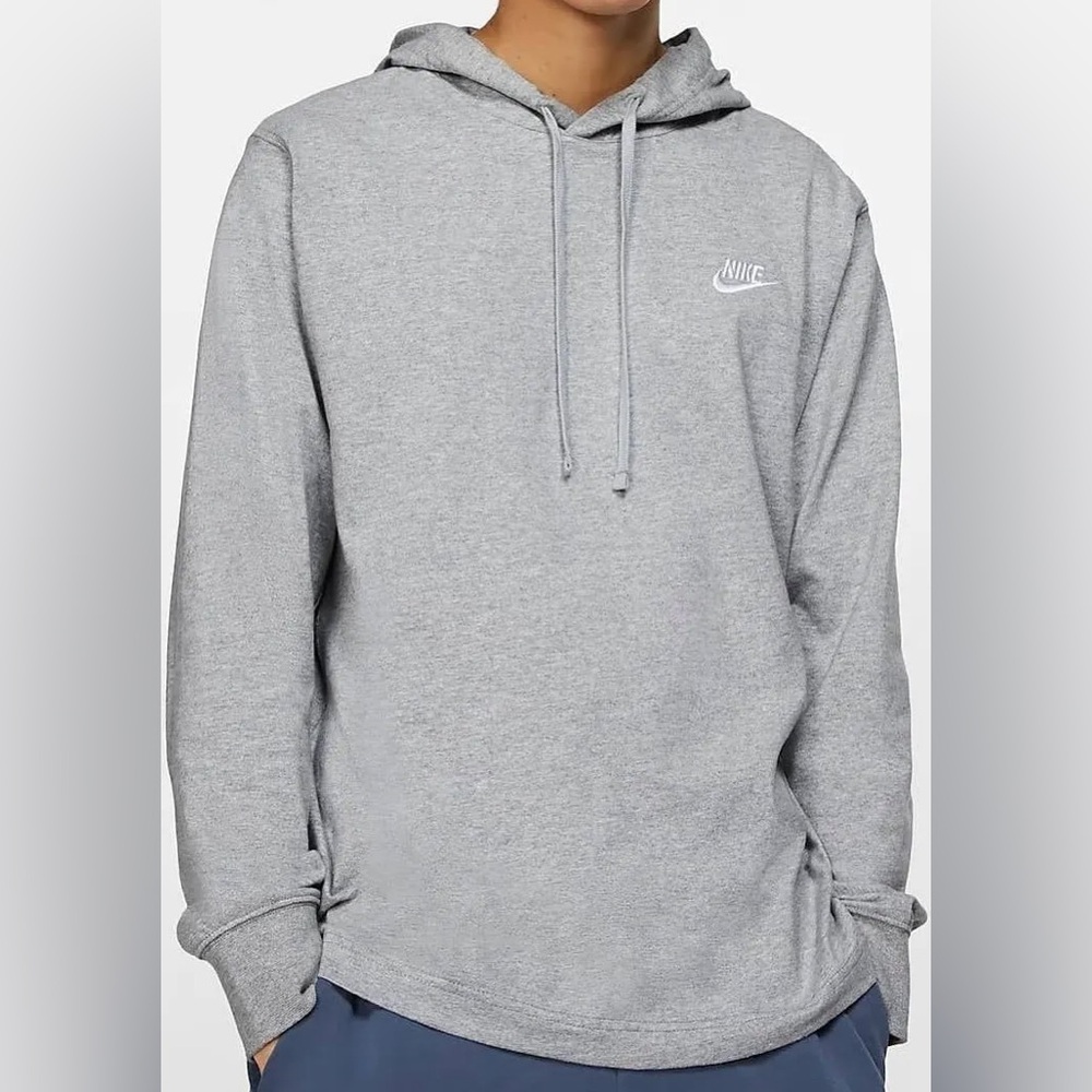 Nike Men's Light Gray Hooded Pullover with White Swoosh